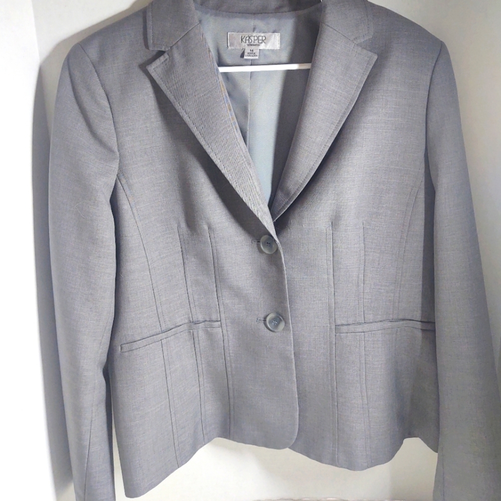 Kasper Womens Grey Career Business Suit Jacket Coat Blazer Size 14.